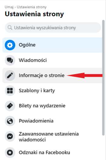 Informacje o stronie na Facebook